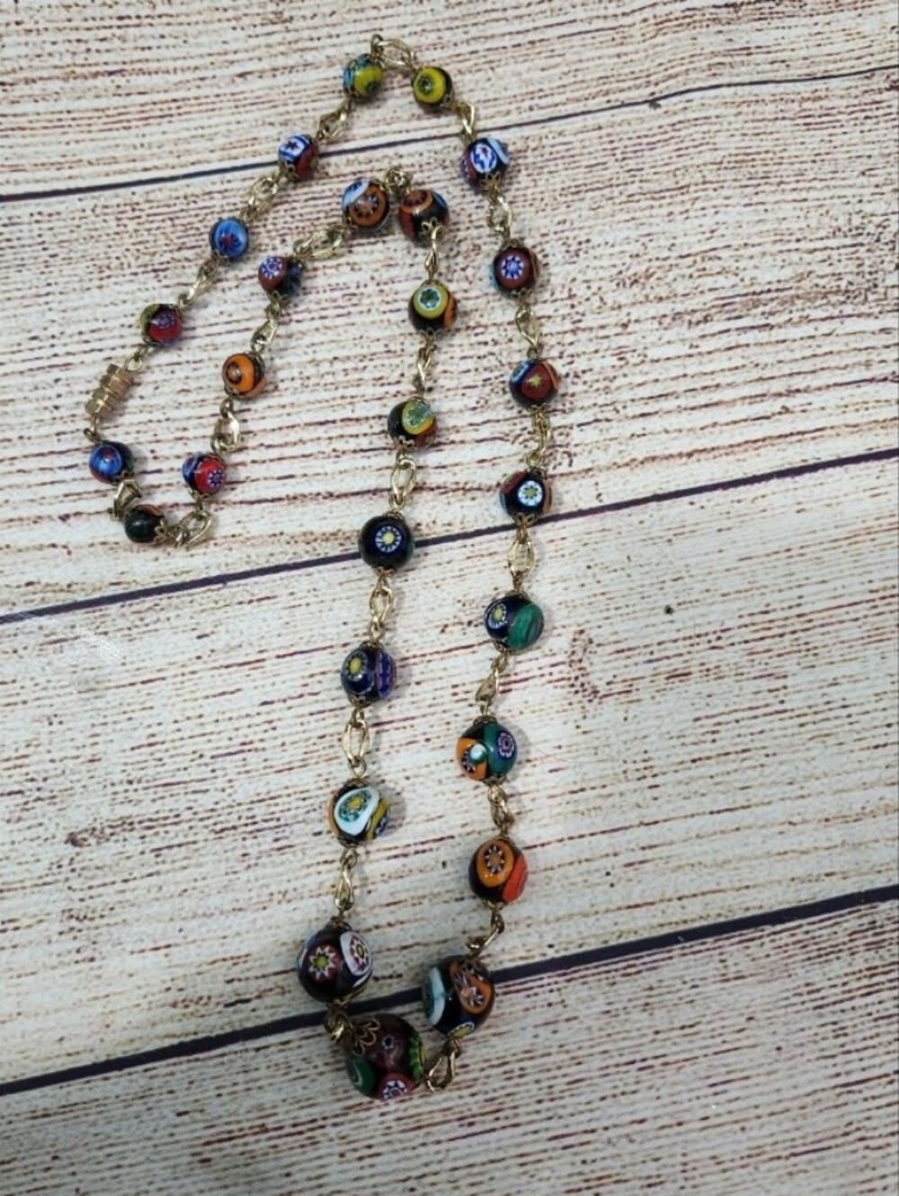 Vintage Murano Glass Millifiori Graduated Beaded Necklace